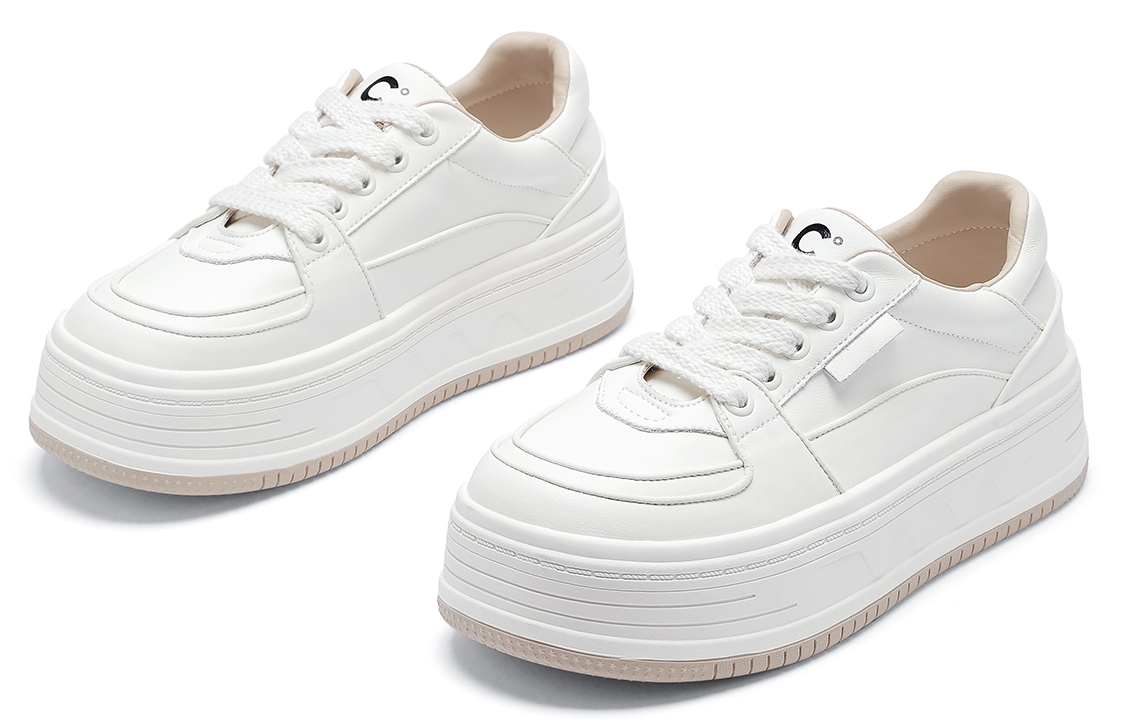 Lookbook 千百度C°BANNER 合成革 拼接減震舒適百搭 低幫 板鞋 女款 米咖色