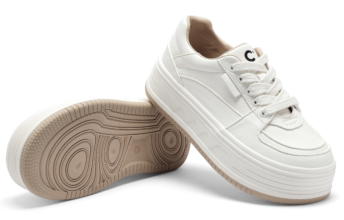 Purchase 千百度C°BANNER 合成革 拼接減震舒適百搭 低幫 板鞋 女款 米咖色