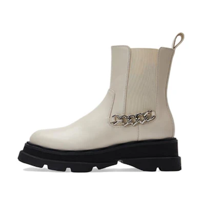 (W) C°BANNER Thick-Soled Chain British Chelsea Boots 'Beige'