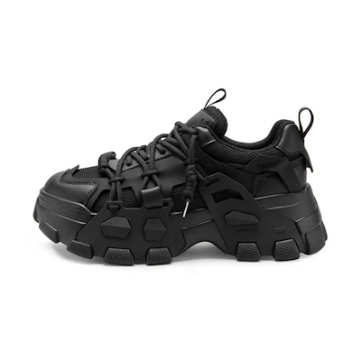 (W) C°BANNER Thick Sole Patchwork Dad Shoe 'Black'