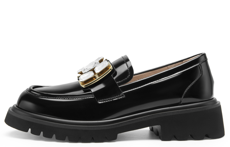 (Women) C°BANNER Thousand Degrees Leather 'Black Crystal Platform Loafer' A23115201B01