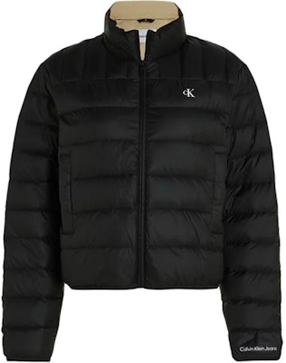 (Women) Calvin Klein Black Short Puffer Jacket with Zipper and Logo Collar. J20J222585-BEH Buy (Women) Calvin Klein Black Short Puffer Jacket with Zipper and Logo Collar. J20J222585-BEH