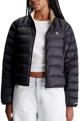 (Women) Calvin Klein Black Short Puffer Jacket with Zipper and Logo Collar. J20J222585-BEH Shop (Women) Calvin Klein Black Short Puffer Jacket with Zipper and Logo Collar. J20J222585-BEH
