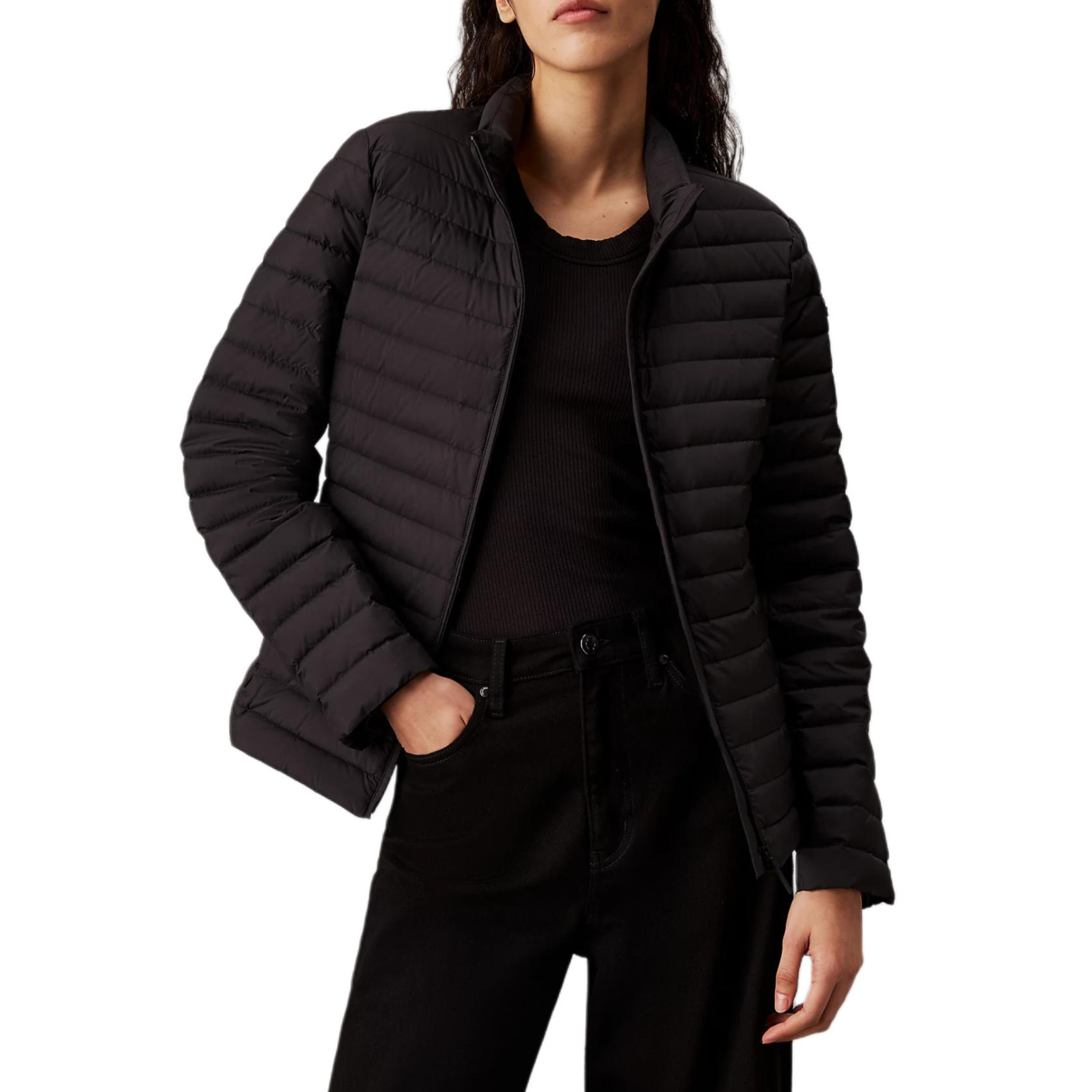 Order (Women) Calvin Klein  Black Zip-Up Stand Collar Jacket with Side Pockets. K20K207285-BEH