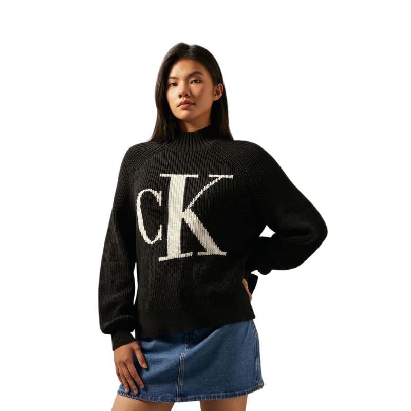 Purchase (Women) CALVIN KLEIN  Casual Colorblock Logo Knit Sweater Crewneck Loose Fit J224779