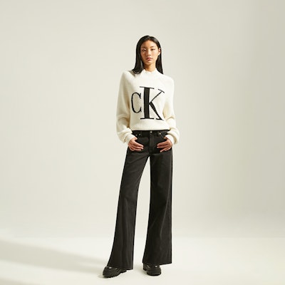 (Women) CALVIN KLEIN Casual Colorblock Logo Knit Sweater Crewneck Loose Fit J224779 1