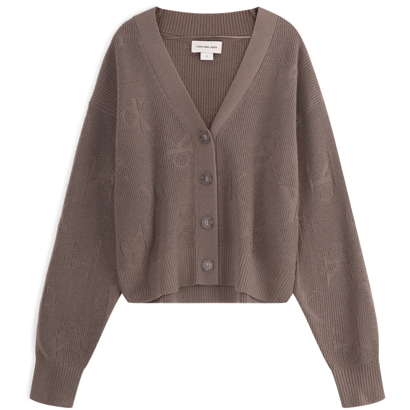 (Women) Calvin Klein  Casual Letter Jacquard Button V-Neck Knit Cardigan Sweater J224569