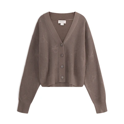 (Women) Calvin Klein Casual Letter Jacquard Button V-Neck Knit Cardigan Sweater J224569