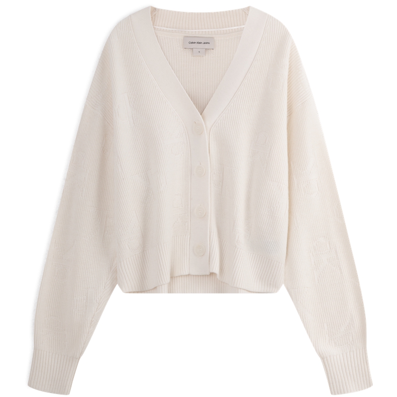 (Women) Calvin Klein  Casual Letter Jacquard Button V-Neck Knit Cardigan Sweater J224569 圖 2
