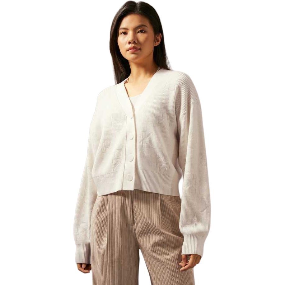 (Women) Calvin Klein  Casual Letter Jacquard Button V-Neck Knit Cardigan Sweater J224569 圖 4