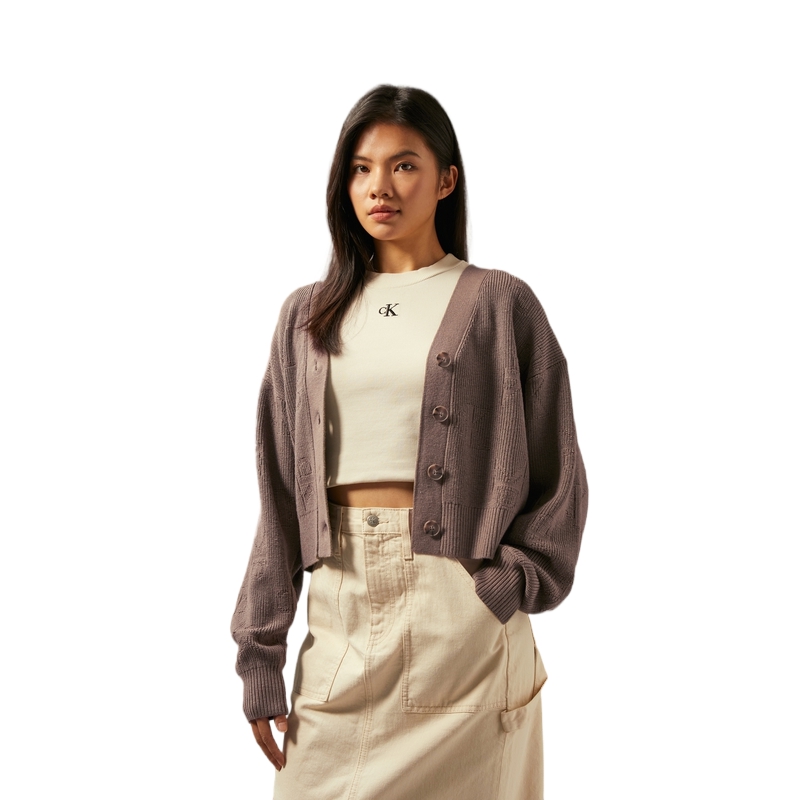 (Women) Calvin Klein  Casual Letter Jacquard Button V-Neck Knit Cardigan Sweater J224569 圖 10