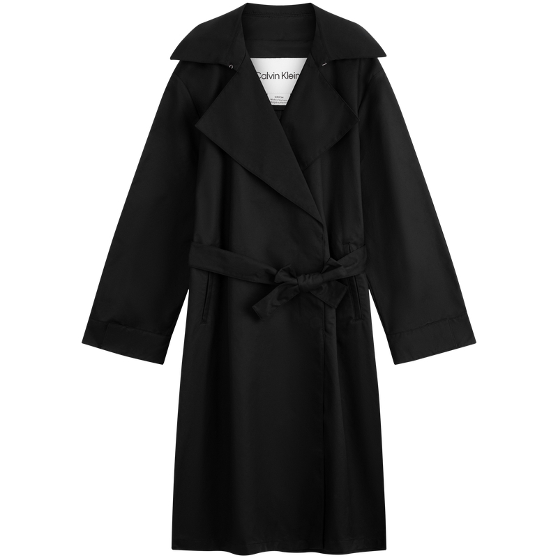 (Women) Calvin Klein  Casual Mid-Length Belted Trench Coat Space Black. 40WK526