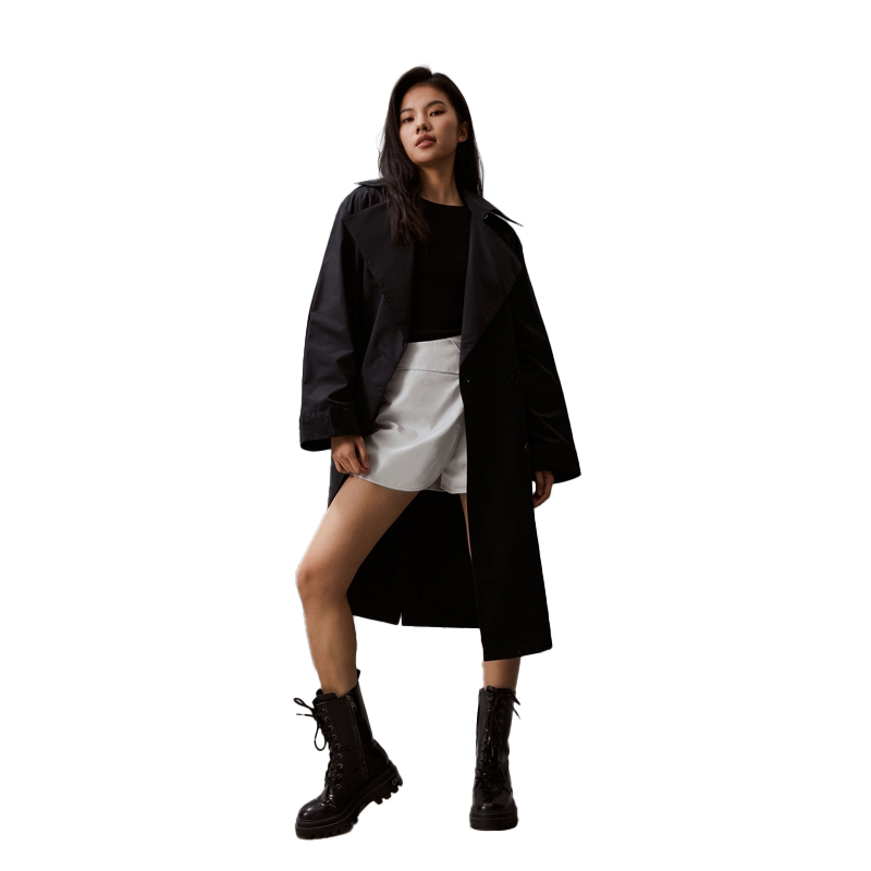 Purchase (W) Calvin Klein Kot Trench Kasual Ikat Separas Lutut Hitam. 40WK526