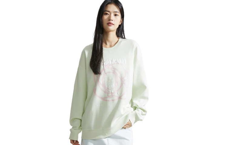 (Women) Calvin Klein  Casual Space Print Pullover Sweatshirt Light Green. J222490-LCE