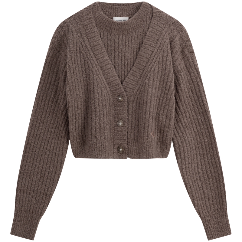 (Women) Calvin Klein  Chenille Knit Cardigan Vest Deep Gray Brown. J224562