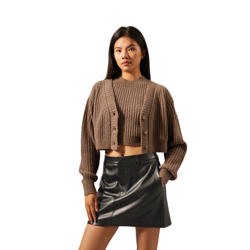 (Women) Calvin Klein  Chenille Knit Cardigan Vest Deep Gray Brown. J224562 圖 4