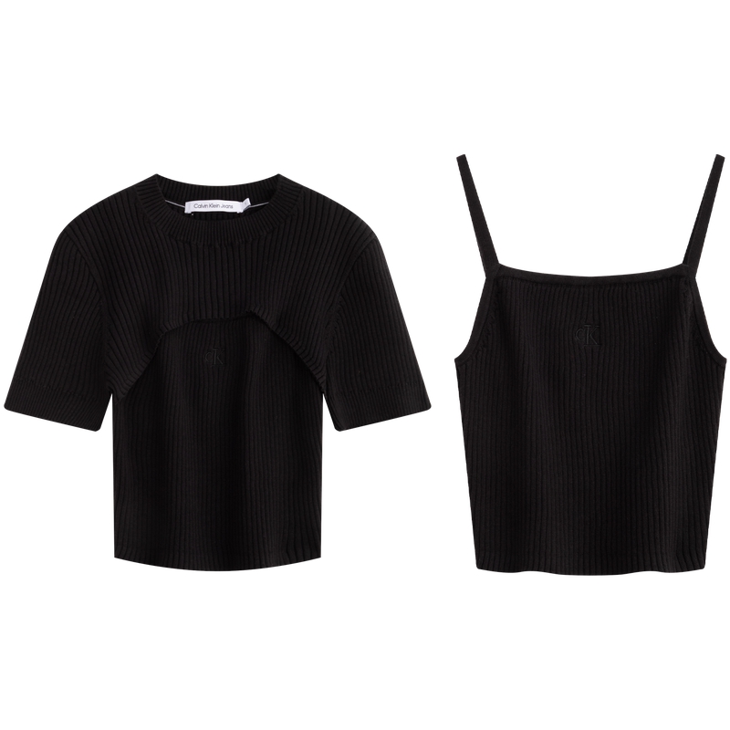 Sizing (W) Calvin Klein Conjunto de Tank Top de Algodón Knit y Chaleco Casual. J223332