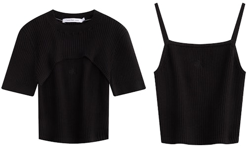 (W) Calvin Klein Conjunto de Tank Top de Algodón Knit y Chaleco Casual. J223332 Sizing (W) Calvin Klein Conjunto de Tank Top de Algodón Knit y Chaleco Casual. J223332