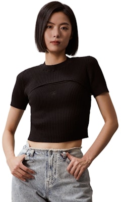 (W) Calvin Klein Conjunto de Tank Top de Algodón Knit y Chaleco Casual. J223332 2