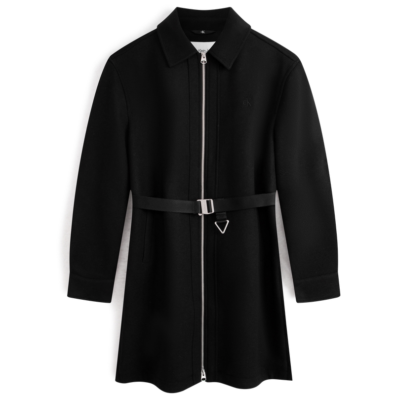(Women) Calvin Klein  Embroidered Belted Zip-Up Collar Coat Fashion Trend J222318-BEH