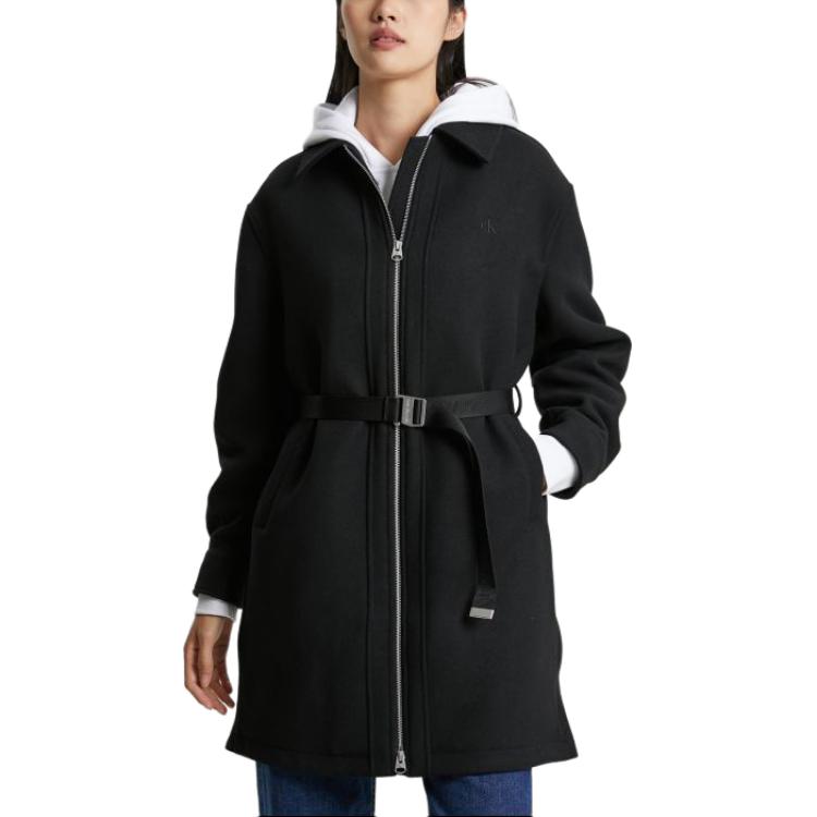 Purchase (W) Abrigo con cinturón, cremallera y cuello bordado Calvin Klein - Tendencia de moda J222318-BEH