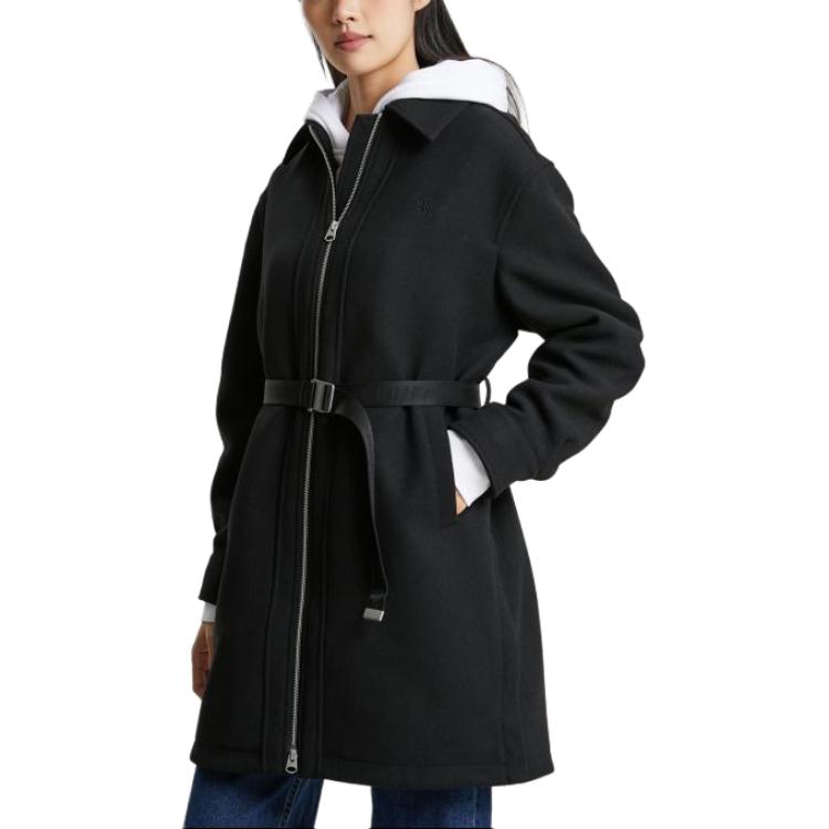 Details for (W) Abrigo con cinturón, cremallera y cuello bordado Calvin Klein - Tendencia de moda J222318-BEH