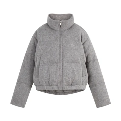(Women) Calvin Klein Embroidered Down Puffer Jacket Short Knit Style Stone Grey. J224591