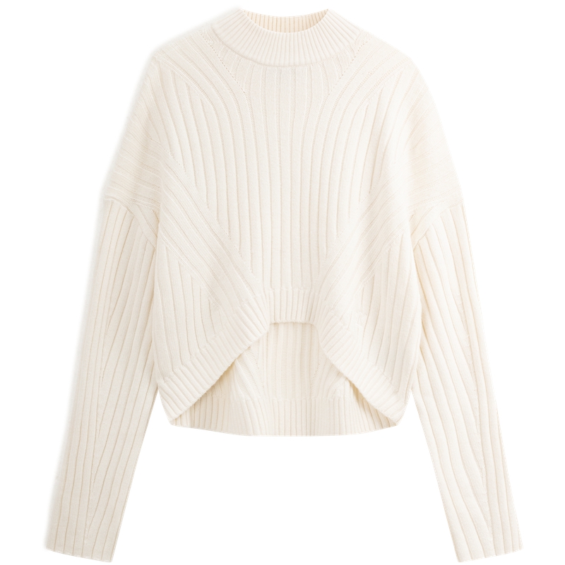 (Women) CALVIN KLEIN  Embroidered Knit Crop Crewneck Sweater Milk White. J224566