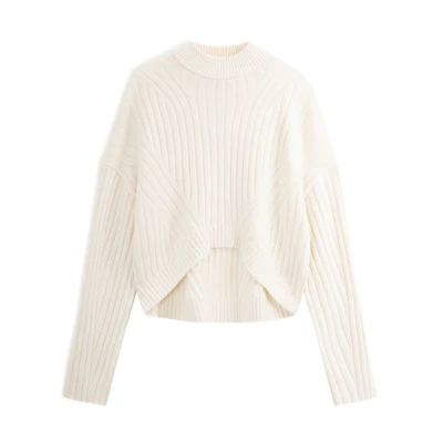 (Women) CALVIN KLEIN Embroidered Knit Crop Crewneck Sweater Milk White. J224566