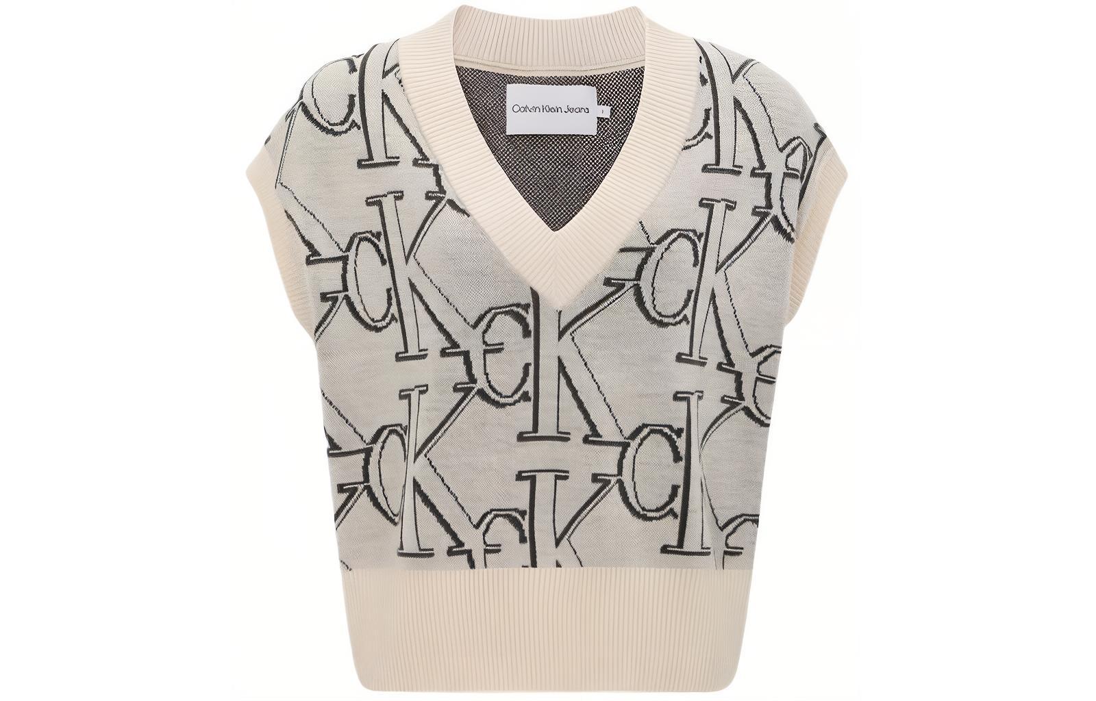 Order (W) Calvin Klein 灰色提花V领无袖针织背心. J220099-ACF