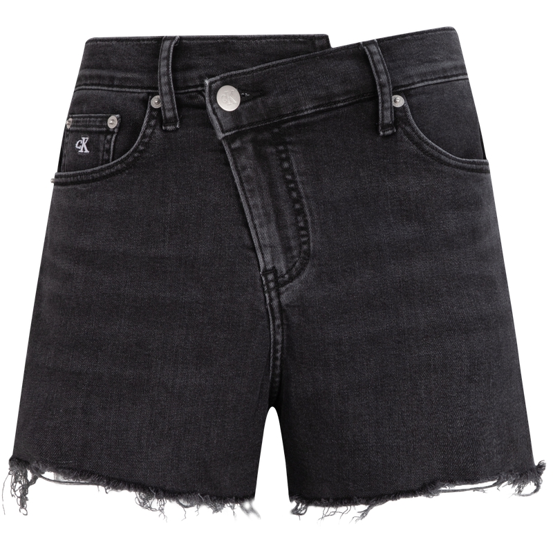 (Women) Calvin Klein  High-Waist Embroidered Denim Shorts in Black. J224329