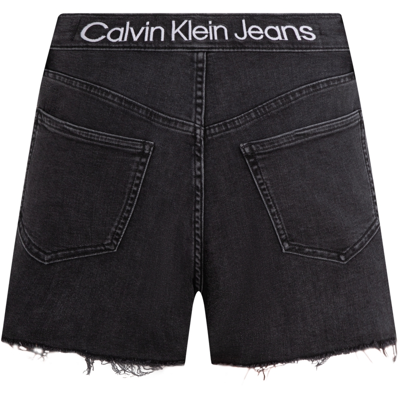 Lookbook (W) Calvin Klein Seluar Pendek Denim Pinggang Tinggi Sulam Hitam. J224329
