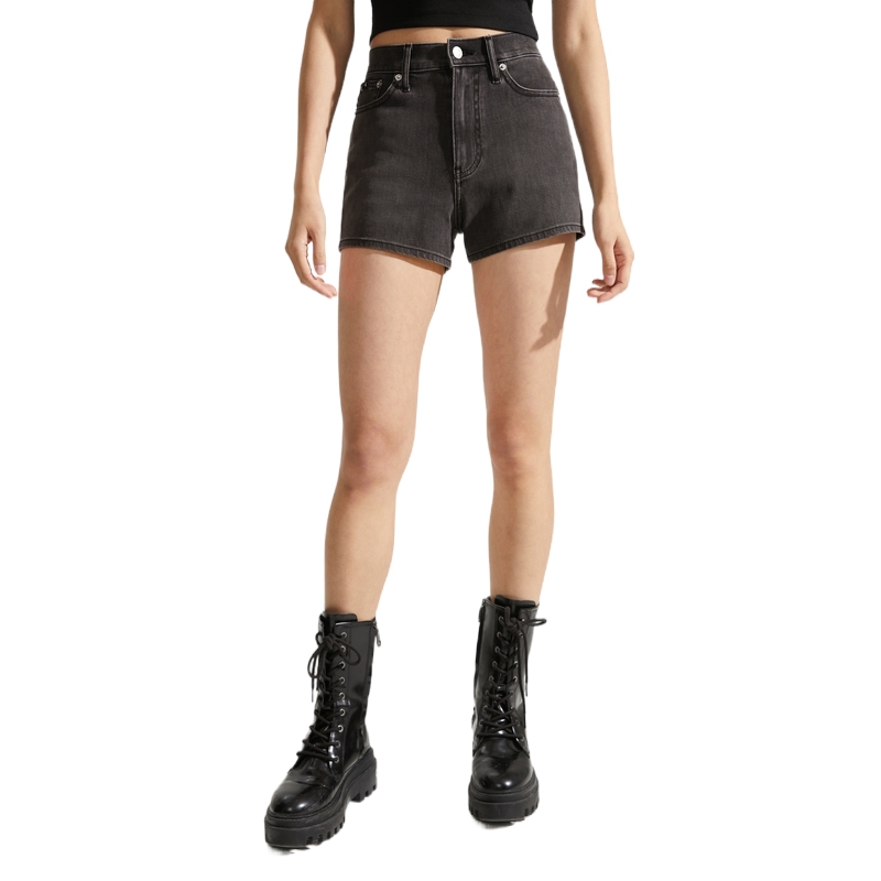 Shop (W) Calvin Klein Seluar Pendek Denim Pinggang Tinggi Gaya Retro Kelabu Gelap. J224276