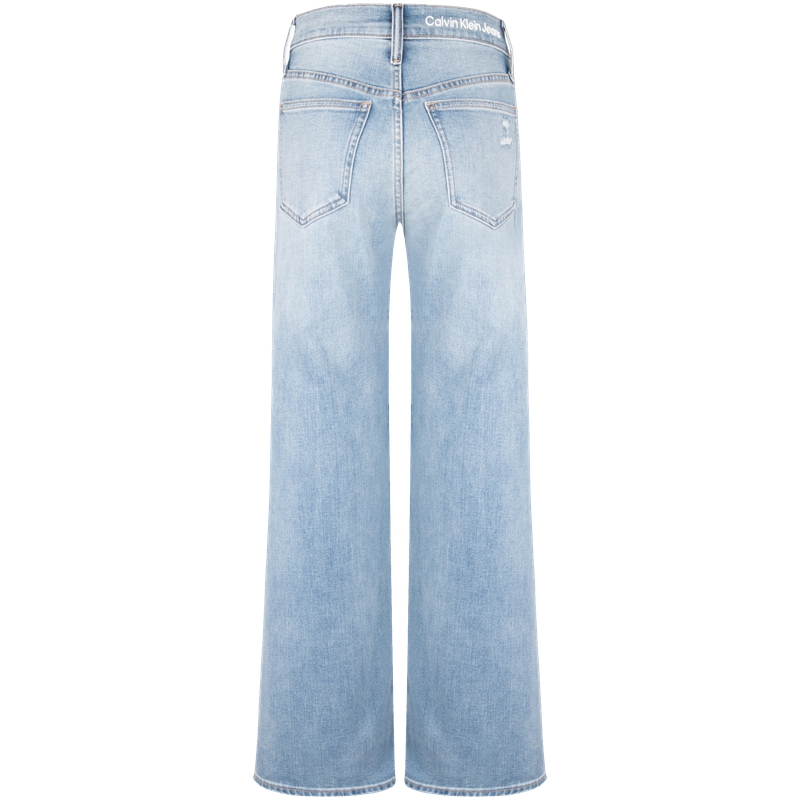 (Women) Calvin Klein  High-Waisted Relaxed Fit Distressed Wide-Leg Jeans Light Blue J222907 圖 3