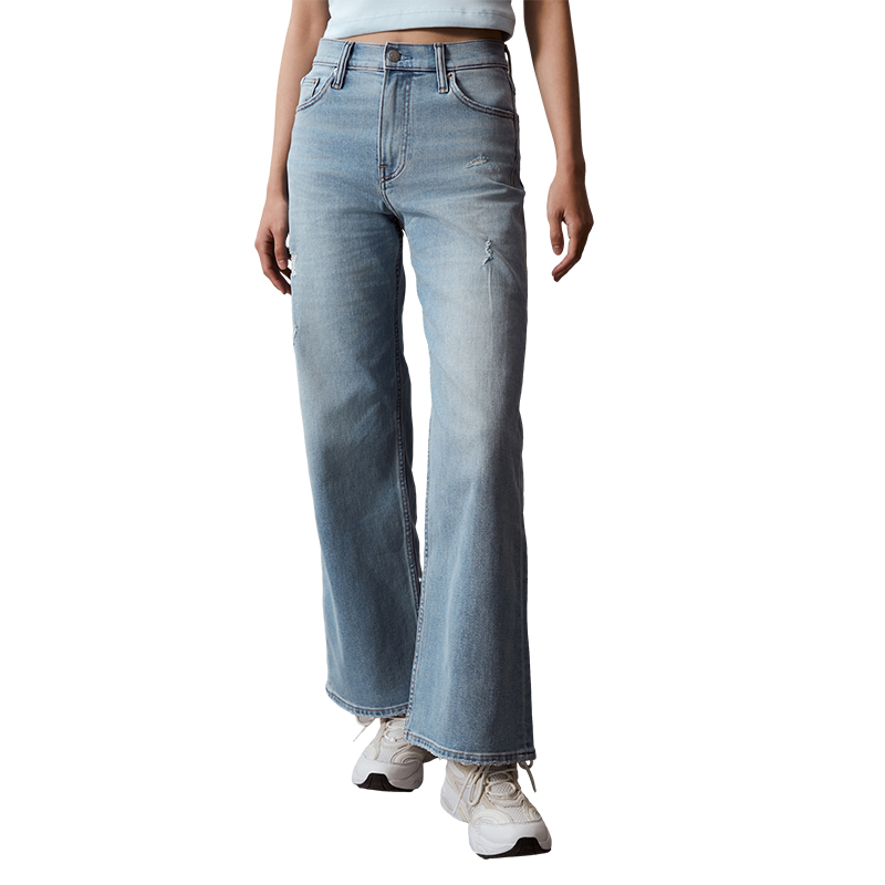 (Women) Calvin Klein  High-Waisted Relaxed Fit Distressed Wide-Leg Jeans Light Blue J222907 圖 4
