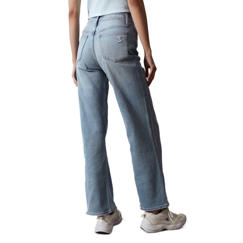 (Women) Calvin Klein  High-Waisted Relaxed Fit Distressed Wide-Leg Jeans Light Blue J222907 圖 5