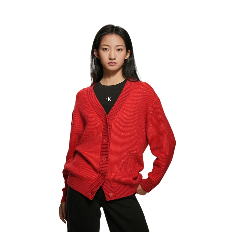 Shop (Women) Calvin Klein  Jacquard Dragon V-Neck Cardigan Sweater. J222861