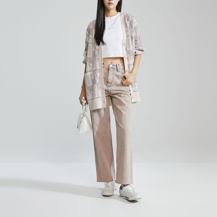 (Women) Calvin Klein  Knit Cardigan V-Neck Button Letter Pattern Beige Colorblock. J222311PEE 圖 5