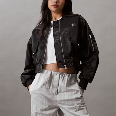 (Women) Calvin Klein Letterman Short Baseball Collar Casual Jacket. J223720 Details for (Women) Calvin Klein Letterman Short Baseball Collar Casual Jacket. J223720