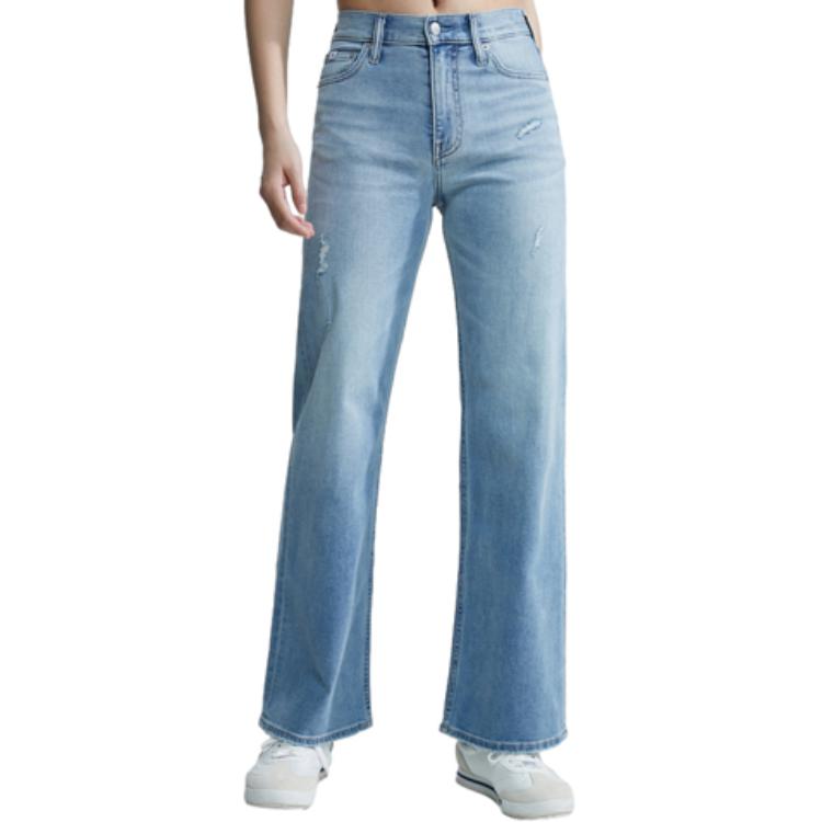 (Women) CALVIN KLEIN  Loose High-Waisted Ripped Light Blue Jeans. J222907-1AA