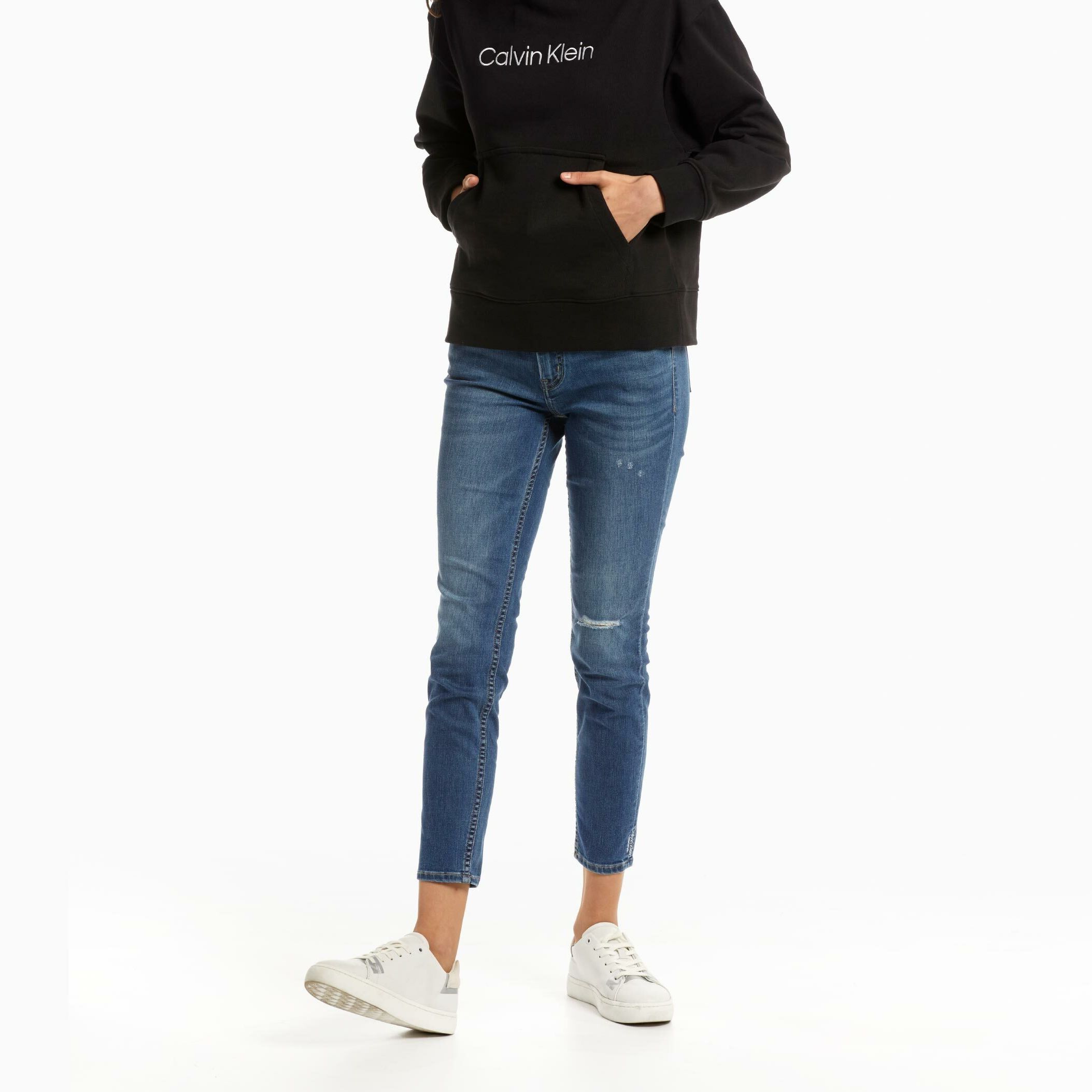 Shop (W) CALVIN KLEIN 中腰破洞九分牛仔褲 藍色 J218736-1A4