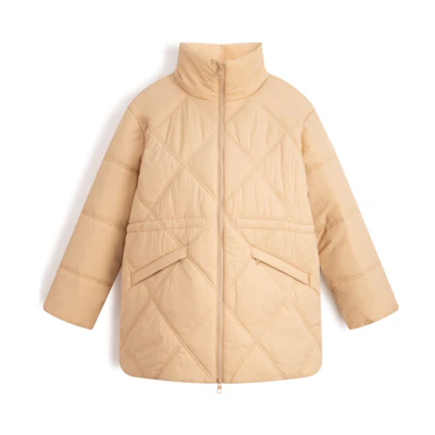 (Women) Calvin Klein Quilted Lightweight Stand Collar Jacket Ivory Yellow J223843