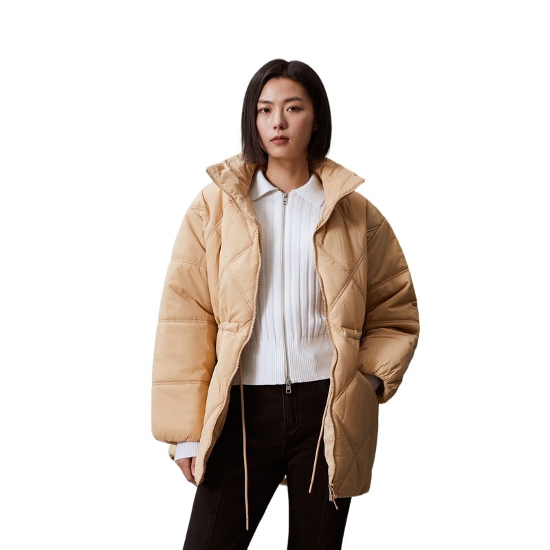 Details for (W) 캘빈클라인 퀼팅 가벼운 스탠드 칼라 자켓 아이보리 옐로우 J223843