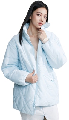 (Women) Calvin Klein Quilted Lightweight Stand Collar Jacket Ivory Yellow J223843 2