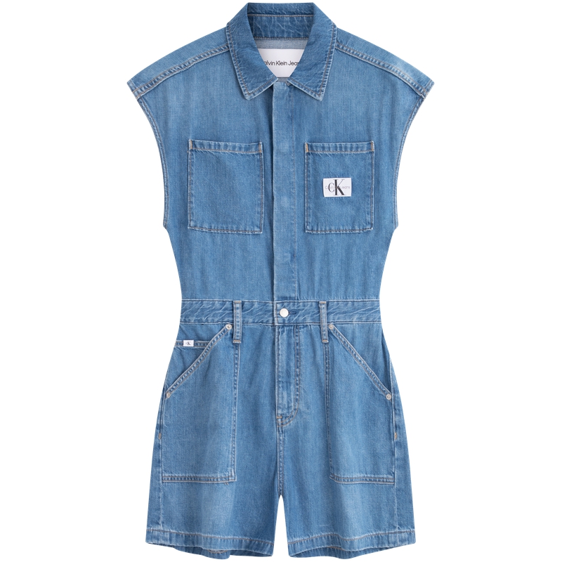 (Women) Calvin Klein  Retro Sleeveless Denim Romper Light Blue. J223960