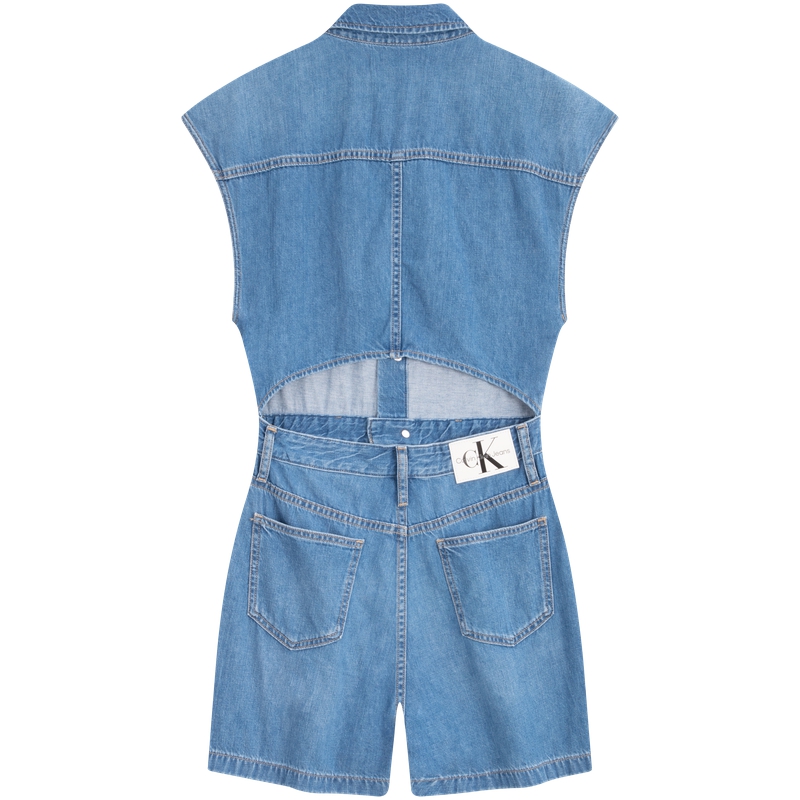 Lookbook (W) Calvin Klein Retro Rompi Denim Tanpa Lengan Biru Muda. J223960
