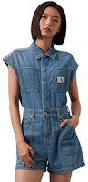 (W) Calvin Klein Retro Rompi Denim Tanpa Lengan Biru Muda. J223960 Shop (W) Calvin Klein Retro Rompi Denim Tanpa Lengan Biru Muda. J223960