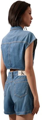 (Women) Calvin Klein Retro Sleeveless Denim Romper Light Blue. J223960 Purchase (Women) Calvin Klein Retro Sleeveless Denim Romper Light Blue. J223960
