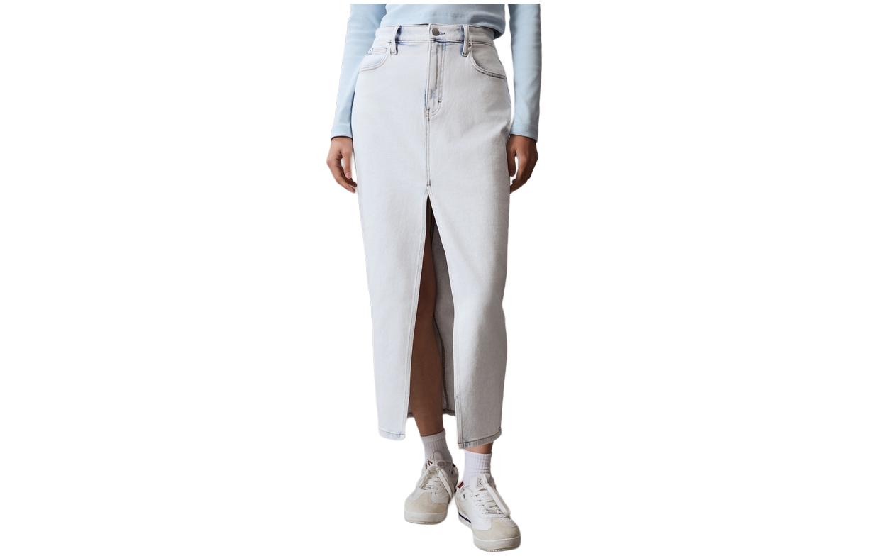 (Women) Calvin Klein  Retro Split Denim Pencil Skirt Light Blue J223482-1AA