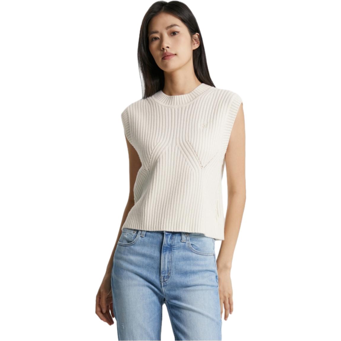 Purchase (W) Calvin Klein Baju Tanpa Lengan Berenda dengan Rekaan Asimetris Sulam. J222846